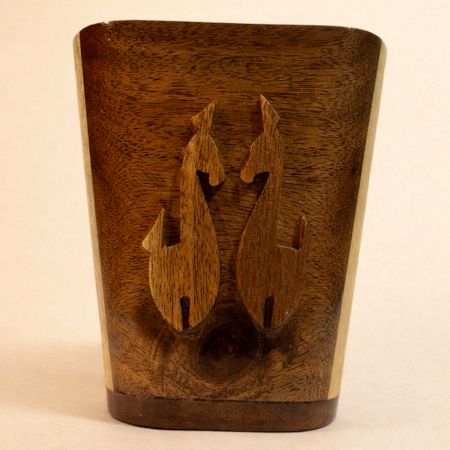 Handcrafted Wood Square Pen Pot with Bird Design